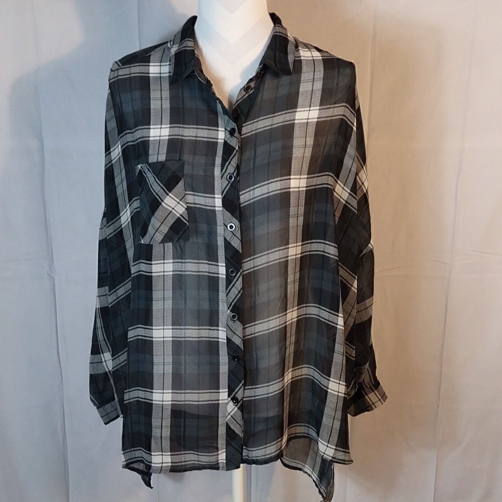 Sans Souci Black & White Plaid Sheer Oversized Blouse